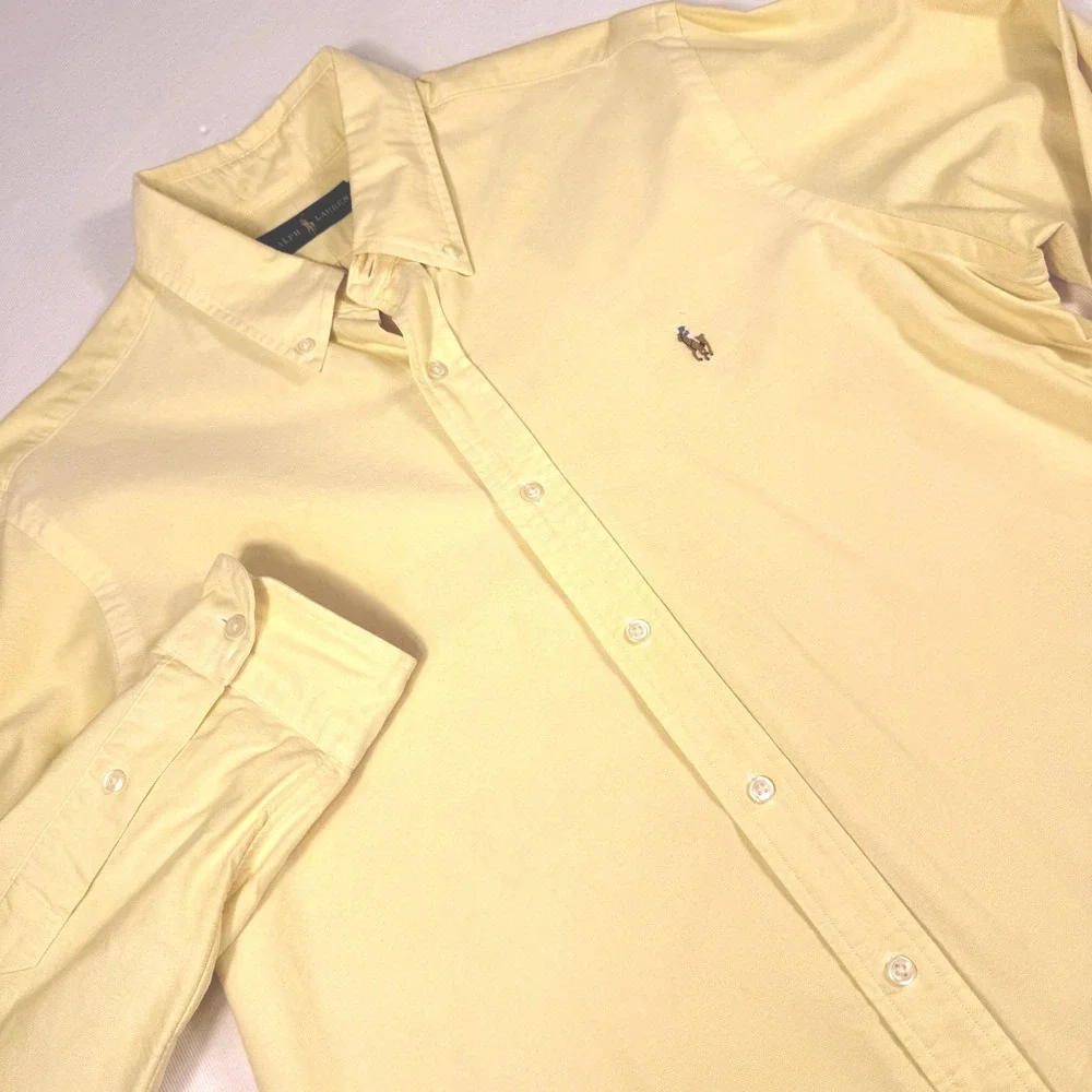 Ralph Lauren Button Down Shirt Large Yellow Cotton Oxford Long Sleeve Pony Logo
